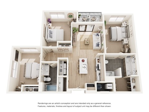 Floor plan for 3 beds, 2 baths, 1239 sqft